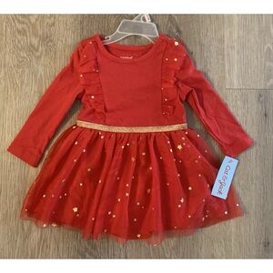 (NWT) Cat & Jack Girl’s Size 12 Mon Red & Gold Formal Dress With Tulle Overlay